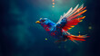 Colorful Digital low poly bird flying in virtual space