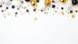 new years eve birthday holiday themed white background border decoration celebration banner design gingerbread ornaments xmas seasonal december greeting post seasons santa sleigh