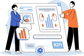 Fototapete - KPI key performance indicator. Vector illustration. Business success hinges on right key performance indicators A KPI dashboard offers real time information management Strategic planning benefits