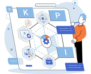 Fototapete - KPI key performance indicator. Vector illustration. The KPI concept crucial goal setting in business Data driven strategy essential business success Business metric improvement requires consistent