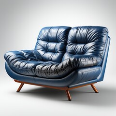 premium quality blue leather sofa - isolated product photo