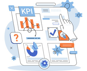 Fototapete - KPI key performance indicator. Vector illustration. Business metric improvement requires consistent measurement Dashboard reports offer quick view of key performance indicators Graphs and charts