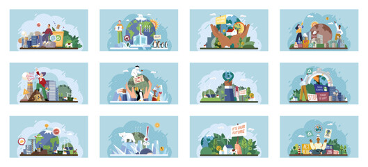 Climate change. Save the planet. Vector illustration We must take meaningful actions to change climate patterns and safeguard planet Environmental protection is shared responsibility in fight against