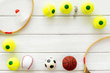 Wall Mural - Sport equipment and game balls. Soccer basketball and baseball balls