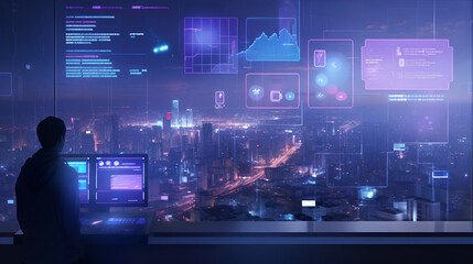the metaverse universe, concept. digital neural network.business man hand touching introduction of a