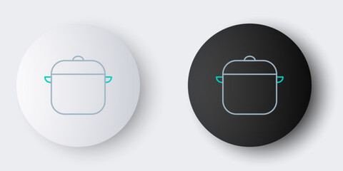 Poster - Line Cooking pot icon isolated on grey background. Boil or stew food symbol. Colorful outline concept. Vector