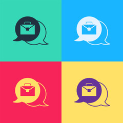 Poster - Pop art Online working icon isolated on color background. Freelancer man working on laptop at his house. Remote work. Distant job concept. Vector
