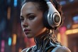 © alexx_60 - Young beautiful woman cyborg listening to music with headphones