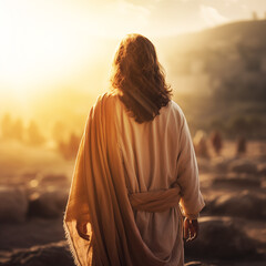 Wall Mural - Jesus standing outside teaching the crowds on the Mount of Olives