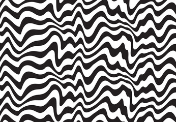Poster - Background with wavy lines. Twisted duo tone backgrounds. Abstract pattern from lines, halftone effect. Black and white texture. Minimalist design template for poster, banner, cover, postcard.