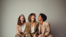 Female confident proud empowered photoshoot studio happy friends smiling 