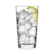 An icy glass of tonic water with lime isolated on a transparent background.