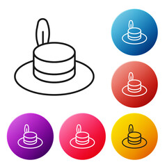 Poster - Black line Man hat with ribbon icon isolated on white background. Set icons colorful circle buttons. Vector