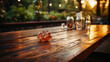 Empty Beautiful wood table top and blur bokeh modern kitchen interior background. Generative AI
