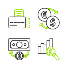 Canvas Print - Set line Pie chart and dollar, Stacks paper money cash, Money exchange and Credit card icon. Vector