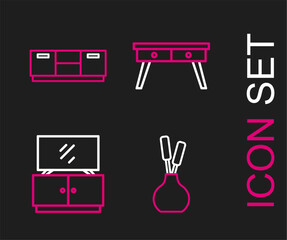 Poster - Set line Vase, TV table stand, Office desk and Furniture nightstand icon. Vector