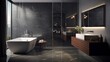  3d rendering of a modern and luxurious bathroom with tiles