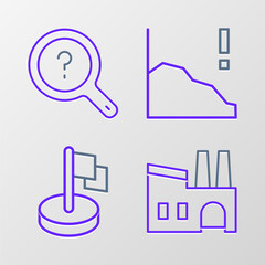 Poster - Set line Factory, Flag, Financial growth decrease and Unknown search icon. Vector