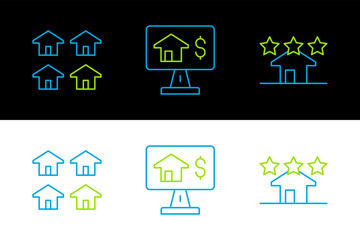 Poster - Set line Real estate, and Online real icon. Vector