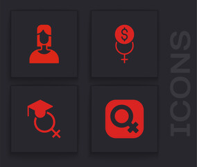 Sticker - Set Female gender, Feminism finance and Teacher icon. Vector