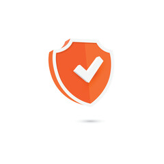 Poster - orange shield icon design with checked 3 sign for approval. vector illustration.