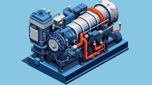 Dive Into The Realm Of Marine Engineering Through This Stylized Vector Illustration, Portraying An Isometric Blueprint Of A Robust Heavy-duty Marine Diesel Engine. 