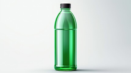 Poster - Front view of empty PET plastic green bottle isolated on white