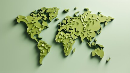 Poster - International Earth Day 3d illustration Banner of green paper cut world map. Recycled paper cutout for save the planet concept. World Map Green Planet Earth Day or Environment day Concept.