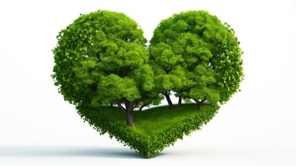 Poster - Tree with heart-shaped and grass. Responsible consumption. Heart made from green leaves. Love of nature. Eco-friendly, ecology and zero waste concept. Isolated on white background