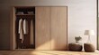3d rendering, 3d illustration - Simple Wooden Wardrobe Clothes with parquet flooring.