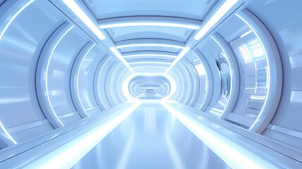 Leinwandbilder - 3d rendering of white abstract sci-fi tunnel, Futuristic spaceship corridor.