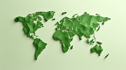 Poster - International Earth Day 3d illustration Banner of green paper cut world map. Recycled paper cutout for save the planet concept. World Map Green Planet Earth Day or Environment day Concept.