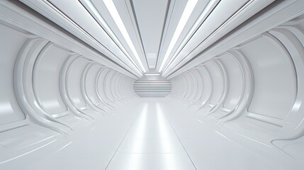 Leinwandbilder - 3d rendering of white abstract sci-fi tunnel, Futuristic spaceship corridor.