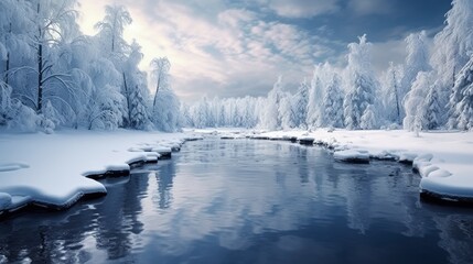 Poster - Dramatic winter landscape under fresh fallen snow on a cloudy morning day. High quality photo