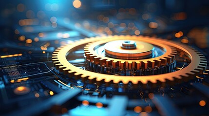 Aufkleber - Process management, optimization operation, fix strategy industry, transmission gears wheel, software update status, Cog Gear Wheel with arrows on the technology abstract background