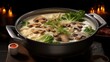 Soy Milk Hot Pot, with napa cabbage, pok choi, mushrooms, cooked in a creamy and savory soy milk broth