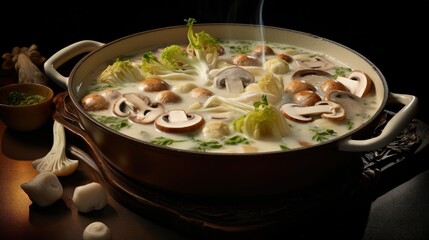 Poster - Soy Milk Hot Pot, with napa cabbage, pok choi, mushrooms, cooked in a creamy and savory soy milk broth