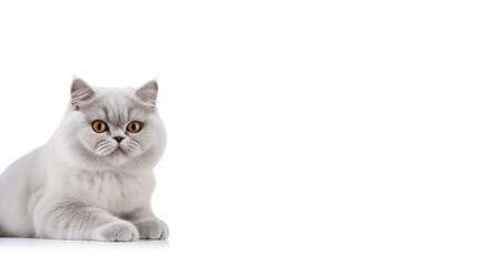 Canvas Print - A wide banner with a funny wet white British cat on white isolated background