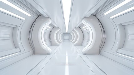 Leinwandbilder - 3d rendering of white abstract sci-fi tunnel, Futuristic spaceship corridor.