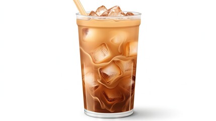 Poster - Iced coffee with brown straw isolated on white background including clipping path