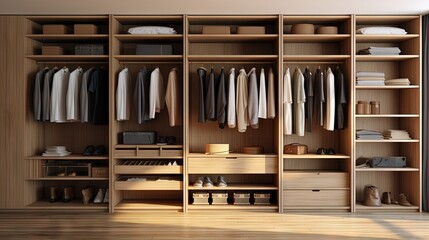 Aufkleber - 3d rendering, 3d illustration - Simple Wooden Wardrobe Clothes with parquet flooring.