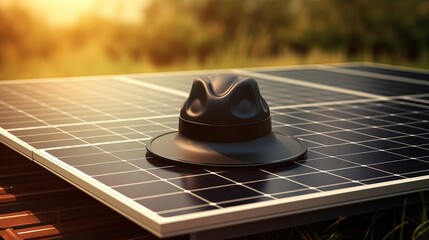 Engineers hat and the graph are placed on the solar panel, alternative electricity source, concept of sustainable resources.