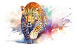 Leopard - Elegante Raubkatze in Bewegung inmitten von Farben Splash