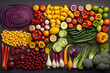Food background with assortment of fresh organic colorful vegetables