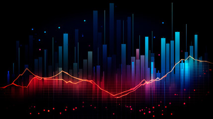 Abstract image of graphs, geometric shapes, growth and decline scales. Background for business presentations. Bright stylized background