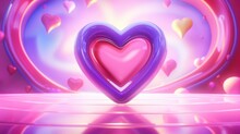 Inflated Pink Glossy Heart Shape Balloon Background. Valentine's, Mother's Day concept. Look Like 3d. Cute Symbol Of Love. For Card, Party, Design, Flyer, Poster, Decor, Banner, Web, Advertising.