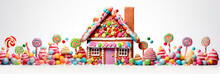 Christmas gingerbread house decorated with candies and glaze isolated on white background