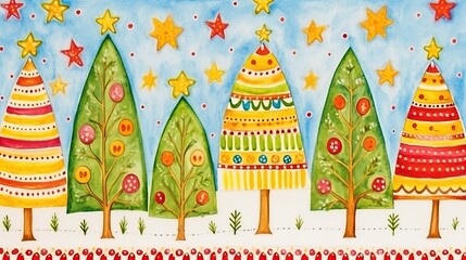 Canvas Print - Christmas tree with stars banner