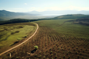 Poster - A landscape transformed by successful reforestation efforts, showing new trees planted where once it was barren