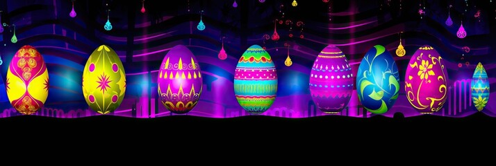 Aufkleber - Neon Easter Eggs on a Dark Background